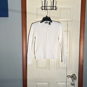 MODA international-M-white/ivory-pull over, ribbed, sweater, super stretchy!